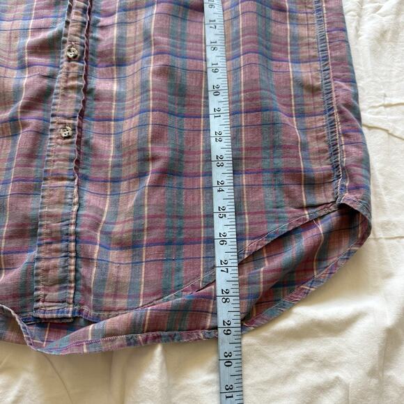 Chaps Ralph Lauren 90s Vintage Gauzy Light Button Plaid Shirt - Pink Mns Large - Picture 9 of 10
